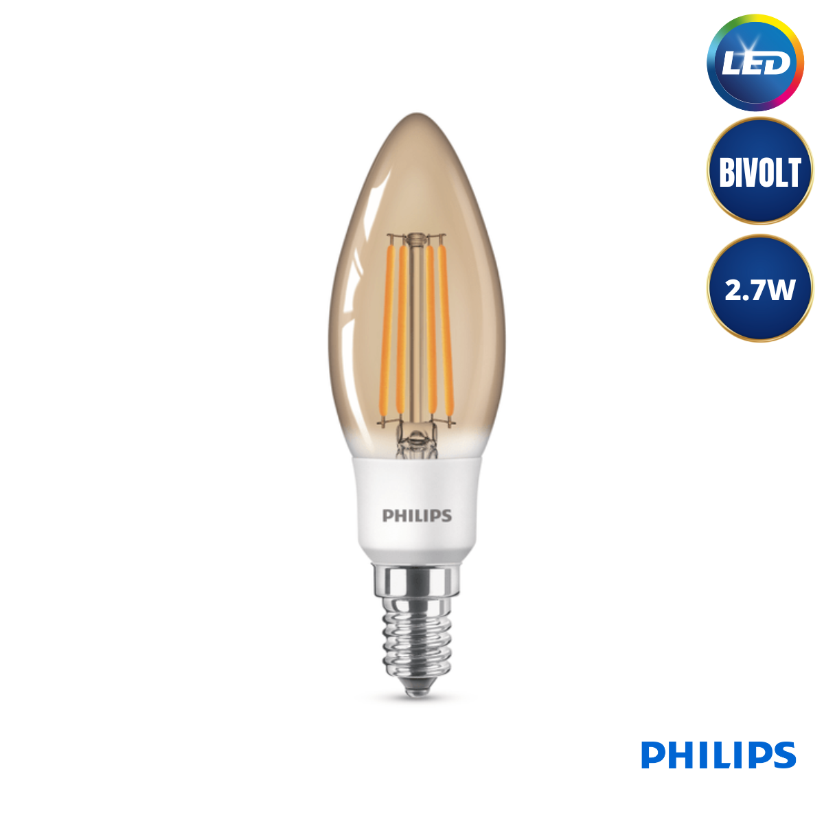 Kit De 10 Lâmpadas Led 2.7w Vela Philips Âmbar Bocal E14 E27